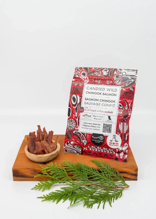 candied wild chinook salmon packaging and product
