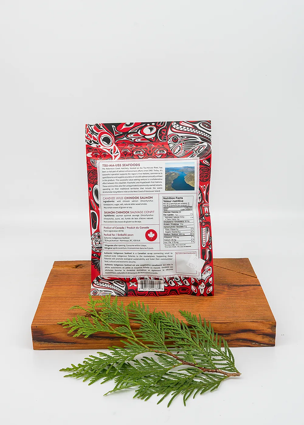 candied wild chinook salmon packaging back