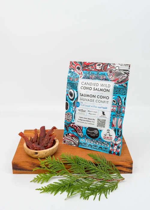 candied wild coho salmon package and product