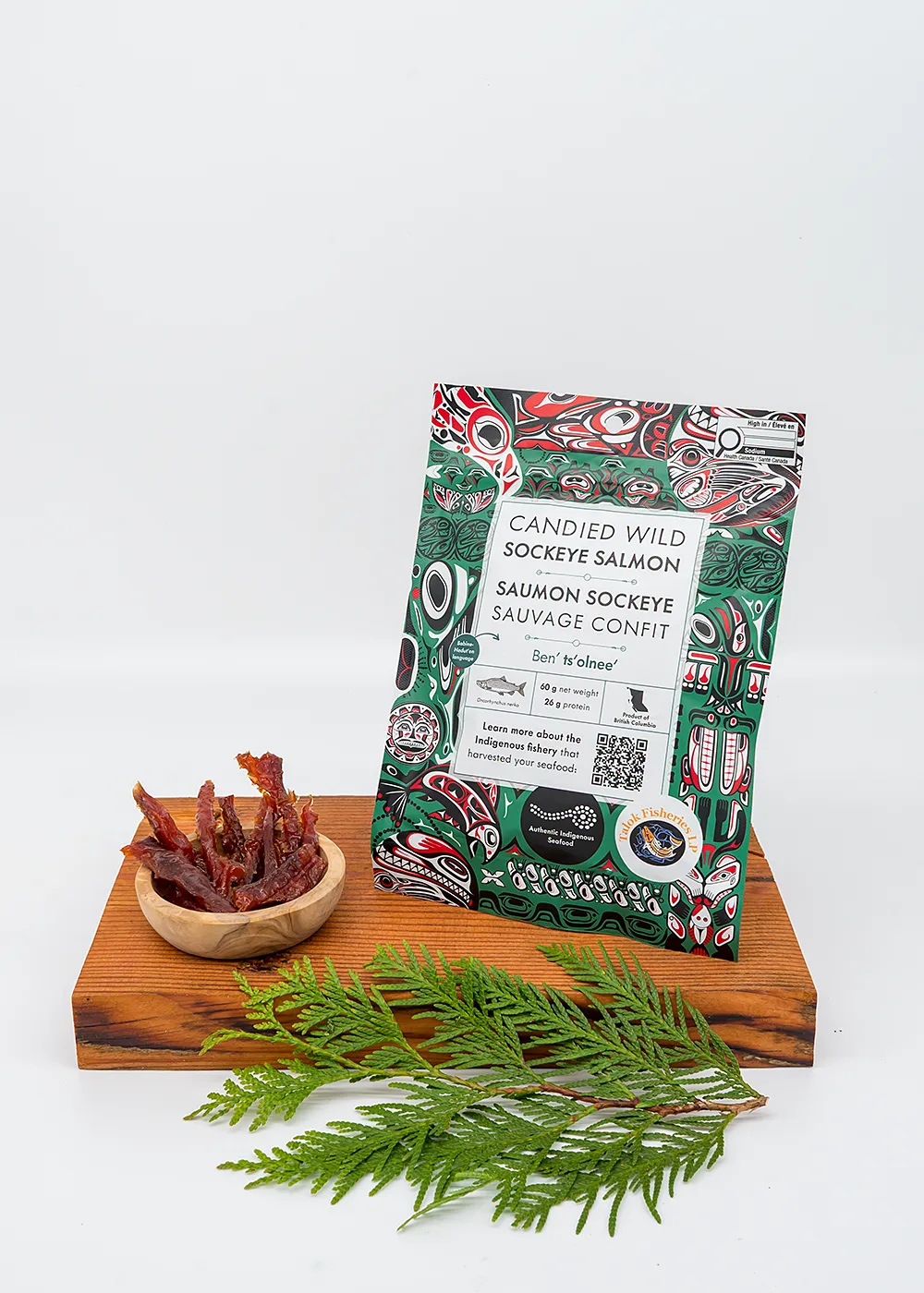 candied wild sockeye salmon package and product