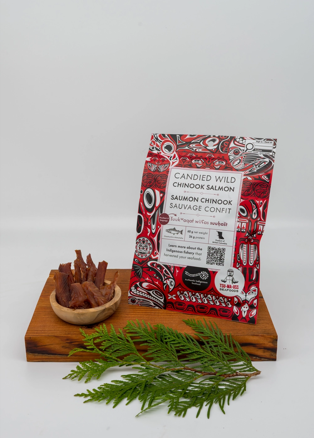 candied wild chinook salmon packaging and product