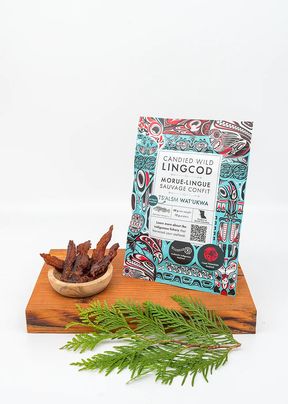 candied wild lingcod package front with product